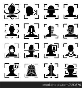 Face recognition system id icons set. Simple set of face recognition system id vector icons for web design on white background. Face recognition system id icons set, simple style