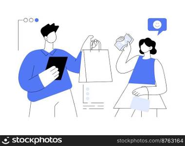 Face-to-face selling abstract concept vector illustration. Retail shop, happy customer, consumer service, personal discount, sales strategy, buy and sell product, brand success abstract metaphor.. Face-to-face selling abstract concept vector illustration.