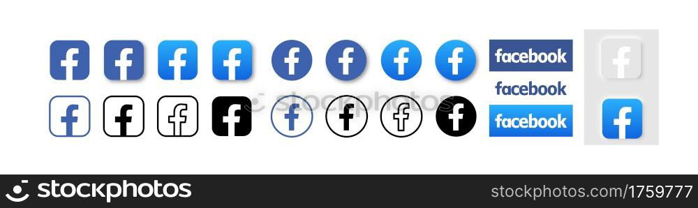 facebook logo vector icon. social media app sign. isolated blue button white background. facebook logotype symbol. Rivne, Ukraine - 18 february 2021