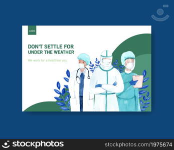 Facebook template illnesses concept design with people and doctor characters infographic symptomatic watercolor illustration