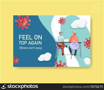 Facebook template illnesses concept design with people and doctor characters infographic symptomatic watercolor illustration