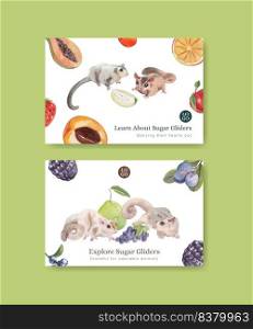 Facebook template with adorble sugar gliders concept,watercolor style
