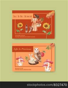 Facebook template with autumn outfit woodland life concept,watercolor style 