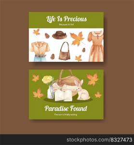 Facebook template with autumn outfit woodland life concept,watercolor style 