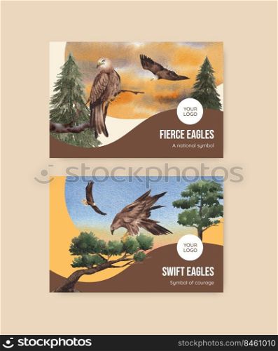 Facebook template with bald eagle concept,watercolor style. 