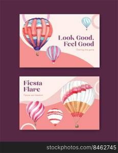 Facebook template with balloon fiesta concept design for digital marketing and social media watercolor vector illustration 