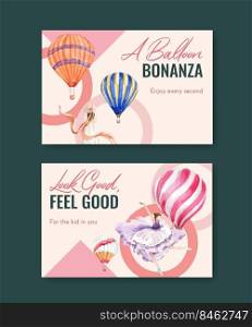 Facebook template with balloon fiesta concept design for digital marketing and social media watercolor vector illustration
