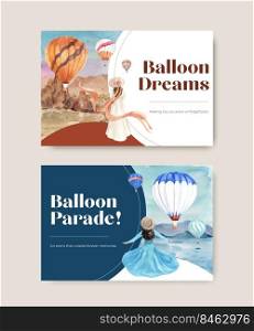 Facebook template with balloon fiesta concept design for digital marketing and social media watercolor vector illustration
