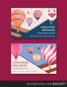 Facebook template with balloon fiesta concept design for digital marketing and social media watercolor vector illustration 