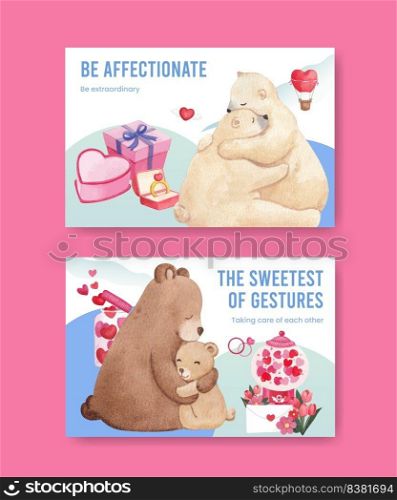 Facebook template with big love hug valentines day concept,watercolor style 