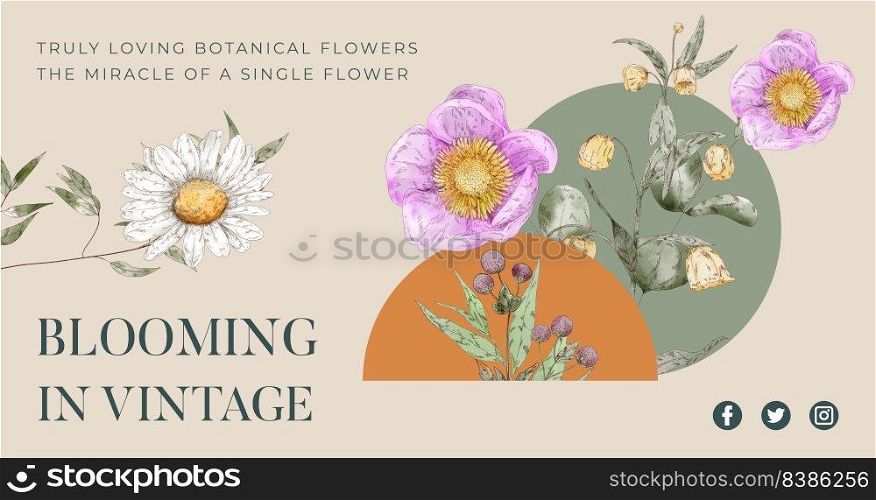 Facebook template with botanical vintage concept,watercolor style 