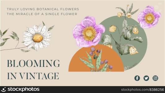 Facebook template with botanical vintage concept,watercolor style 