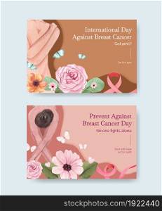 Facebook template with breast cancer awareness month concept,watercolor style