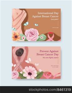 Facebook template with breast cancer awareness month concept,watercolor style 