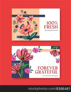 Facebook template with brush florals concept design for social media and comμnity watercolor vector illustration 