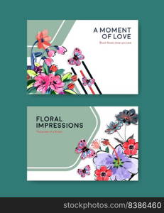 Facebook template with brush florals concept design for social media and community watercolor vector illustration
