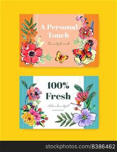 Facebook template with brush florals concept design for social media and community watercolor vector illustration 