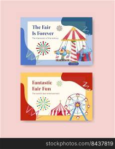Facebook template with circus funfair concept,watercolor style 