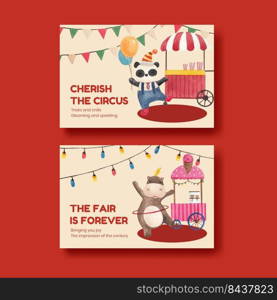 Facebook template with circus funfair concept,watercolor style 