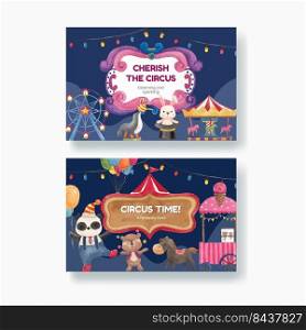 Facebook template with circus funfair concept,watercolor style
