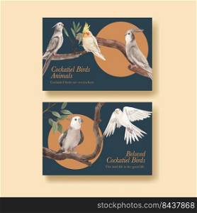 Facebook template with cockatiel bird concept,watercolor style 