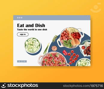 Facebook template with cooking design for brochure,web and leaflet watercolor illustration