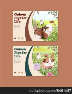 Facebook template with cute guinea pig concept,watercolor style 