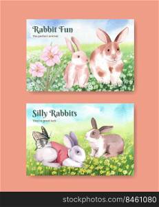 Facebook template with cute rabbit concept,watercolor style 