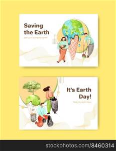 Facebook template with Earth day  concept design for social media and community watercolor illustration 