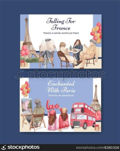 Facebook template with Eifel in Paris lover concept,watercolor style 