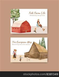 Facebook template with European folk farm life concept,watercolor style 