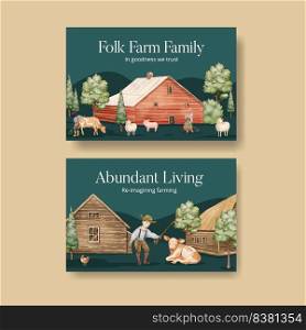 Facebook template with European folk farm life concept,watercolor style
