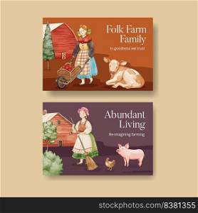Facebook template with European folk farm life concept,watercolor style
