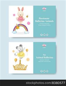 Facebook template with Fairy ballerinas animals concept,watercolor style 