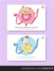Facebook template with Fairy ballerinas animals concept,watercolor style
