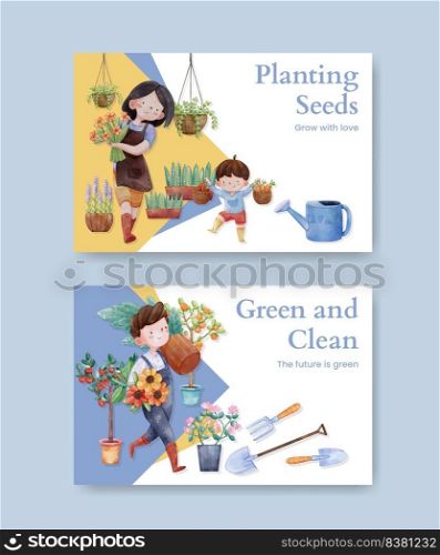 Facebook template with gardening home concept,watercolor style 