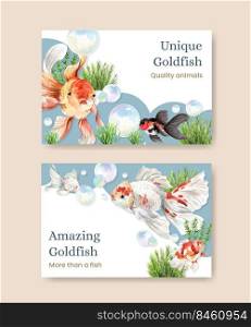 Facebook template with gold fish concept,watercolor style. 