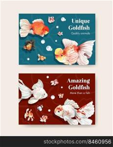 Facebook template with gold fish concept,watercolor style. 