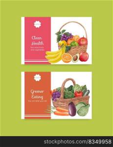 Facebook template with healthy food concept,watercolor style 