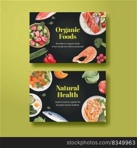 Facebook template with healthy food concept,watercolor style
