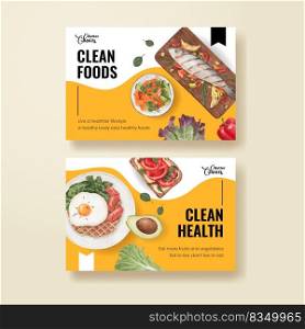 Facebook template with healthy food concept,watercolor style 