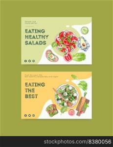 Facebook template with healthy salad concept,watercolor style 