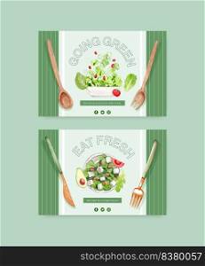 Facebook template with healthy salad concept,watercolor style 