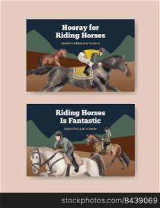 Facebook template with horseback riding concept,watercolor style 