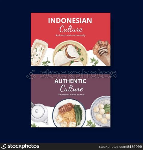 Facebook template with Indonesian cruisine concept,watercolor style 