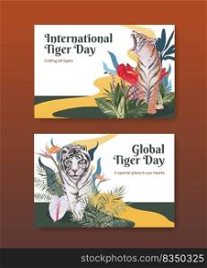 Facebook template with international tiger day concept,watercolor style 