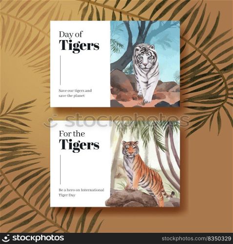 Facebook template with international tiger day concept,watercolor style 