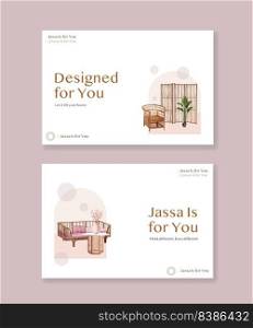 Facebook template with Jassa furniture concept design for social media and online marketing watercolor vector illustration 