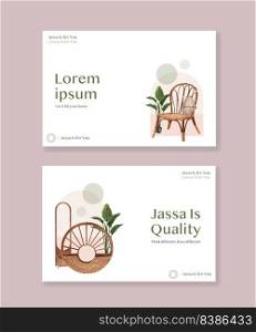 Facebook template with Jassa furniture concept design for social media and online marketing watercolor vector illustration 