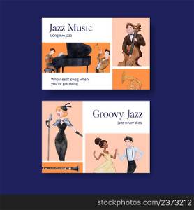 Facebook template with jazz music concept,watercolor style